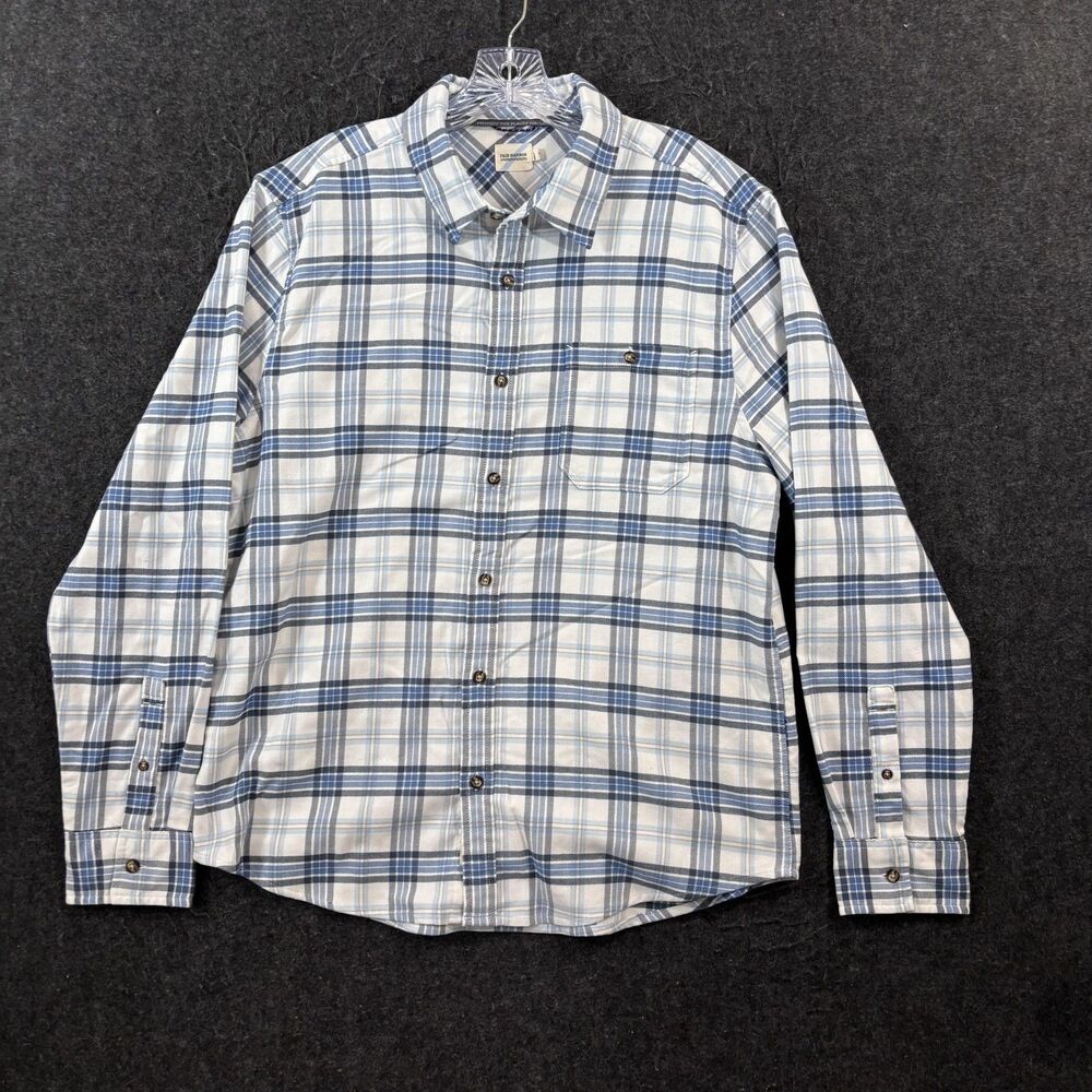 Fair Harbor Seaside Flannel Shirt Men's Large Blue Plaid Organic Cotton Stretch